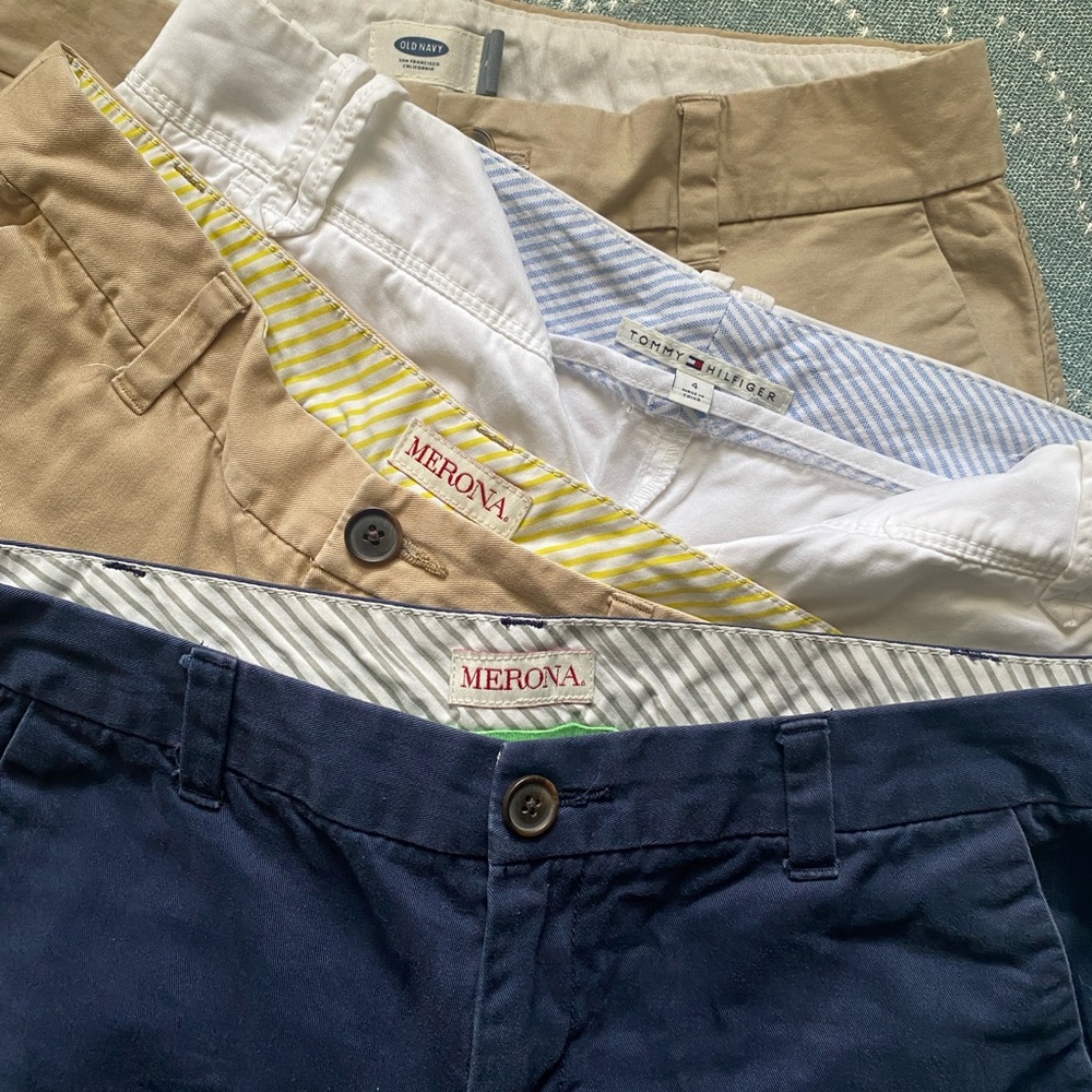 Four Shorts Bundle Size 4 US - Tommy Hilfiger - Merona Old Navy Khaki White Blue